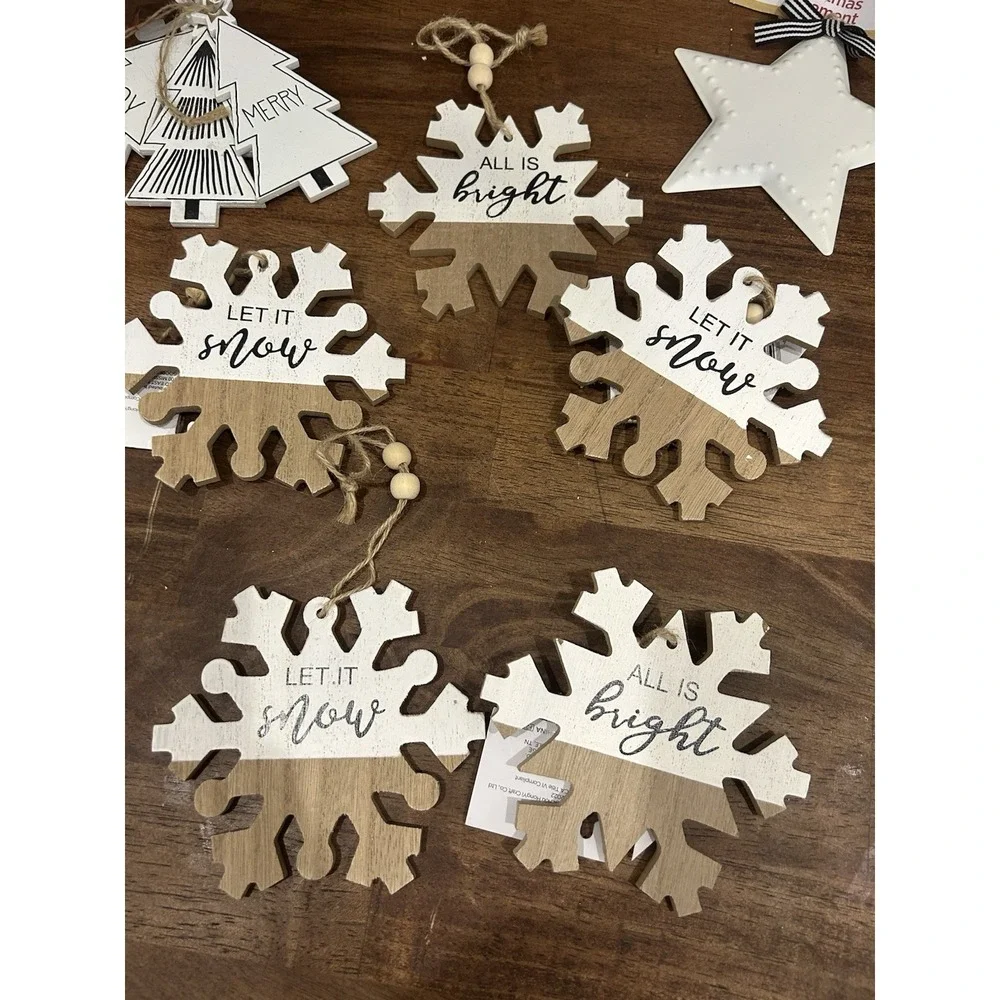 Lot Of 11 Rustic Wooden Snowflake Christmas Tree Star Ornaments Farmhouse‎ Decor